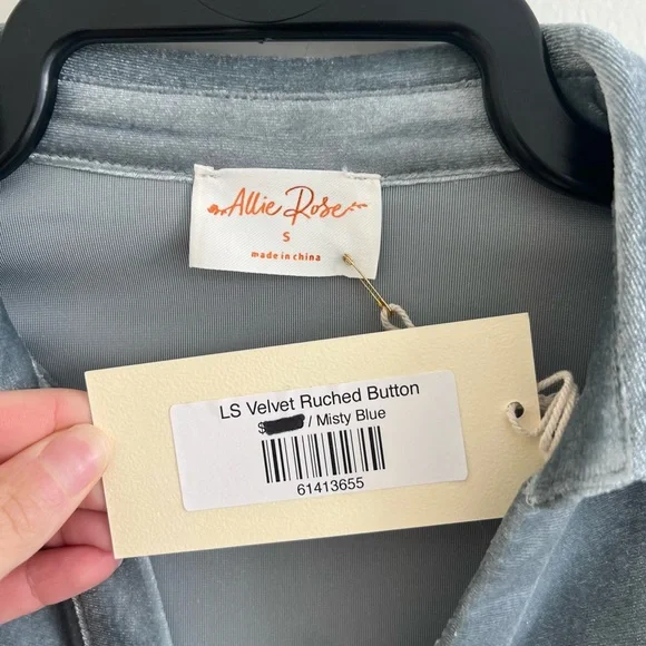 Allie Rose Ruched Button-Up Velvet Top - Picture 2 of 5